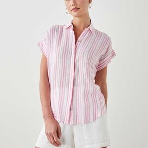 Rails Striped Pink White Jamie Kokomo‎ Stripe Button Down Short Sleeve Top linen